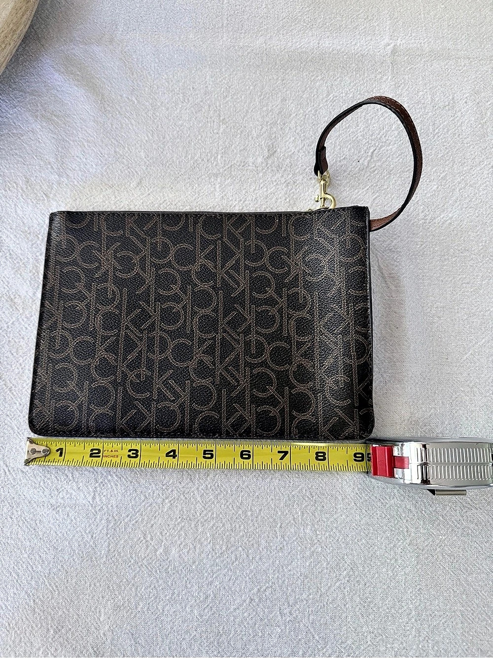 Calvin Klein Monogram Logo Wristlet Pouch Brown & Tan